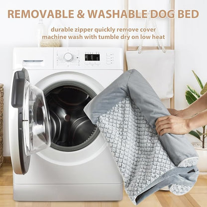 WNPETHOME Orthopedic Dog Beds for Large Dogs, Waterproof Memory Foam Large Dog Bed with Sides, Non-Slip Bottom and Egg-Crate Foam Big Pet Couch Bed with Washable Removable Cover, Grey