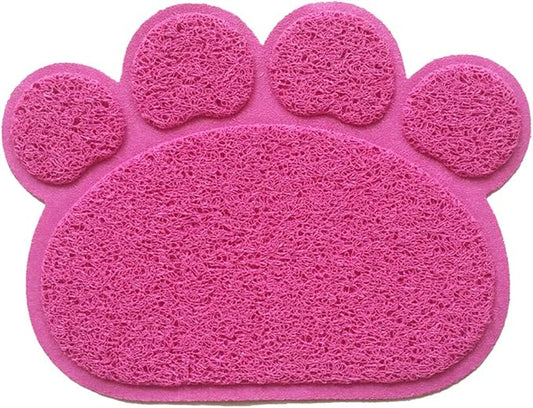 PVC Pet Dog Cat Puppy Kitten Dish Bowl Food Water Feeding Placemat, Non-Slip Cat Litter Mat Paw Shape, Rose Large