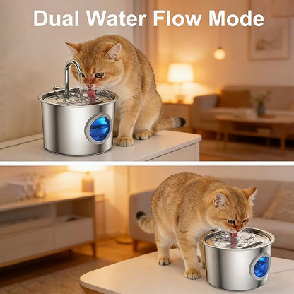 Cat Water Fountain Advanced 304 Stainless Steel 2.2L/74oz with Detachable Tank, Easy to Clean, Automatic Pet Fountain Quiet Cats Water Dispenser, Dogs (74oz Cat Fountain)