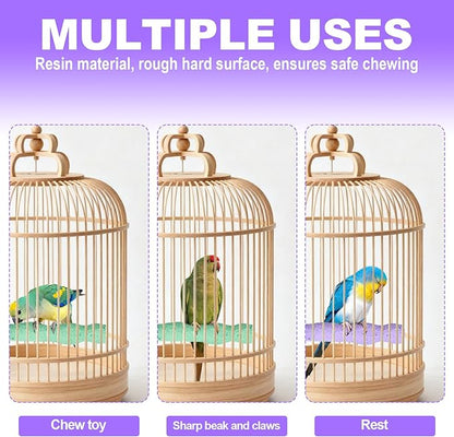 2pcs Bird Beak Grinding Stone, Resin Anti-Slip Beak Grinder Stone Bird Nail Trimming Claw Trimmer Perches Parrot Cage Stand Toys for Budgie Cockatiel Conure Parakeet Cage Accessories (Green, Purple)