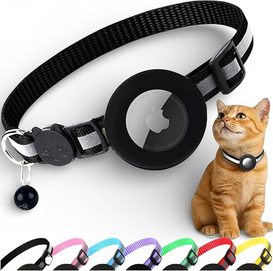AirTag Cat Collar Breakaway – Reflective Kitten Collar with Holder for Apple AirTag, Bell, Adjustable Lightweight Nylon for Boy & Girl Cats (Fits 8.66–13.78 in)