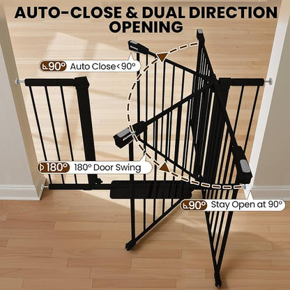 29.7-46" Extra Wide Baby Gate for Stairs, Pressure Mounted Dog Gate Indoor for Doorways, Auto Close Pet Gate with Walk Thru Door, Double Lock Child Safety Gate for Kids and Pet, No-Trip Design