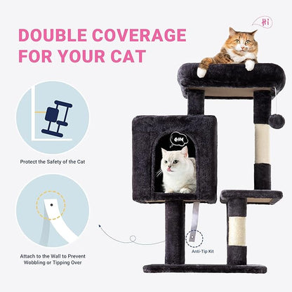 Allewie 29 Inches Cat Tree Tower/Plush Perches Platform/Condo/House/Sisal Scratching Posts/Multi-Level Activity Center Furniture for Kittens/Dark Grey