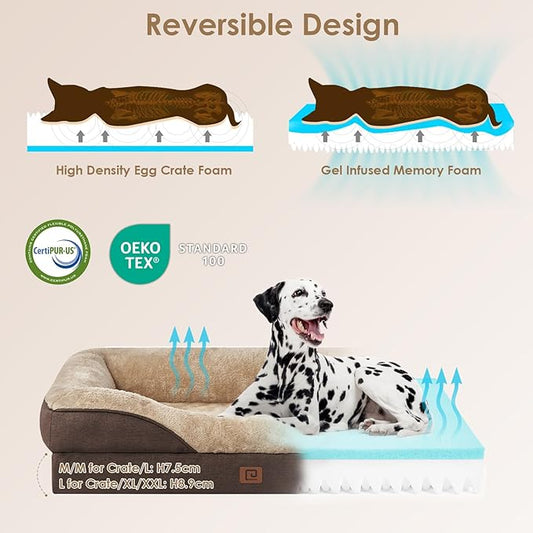 EHEYCIGA Orthopedic XL Dog Bed for Large Sized Dog, 42x30x7.5 Inch Extra Large Memory Foam Dog Couch Bed with Sides, Waterproof Liner & Washable Removable Cover, Bolster Pet Sofa, Brown