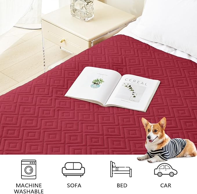 hyha Waterproof Dog Blanket, Soft Dog Bed Cover Pet Blankets, Waterproof Sofa Couch Cover for Dogs Washable, Reversible Pet Couch Covers for Sofa Furniture (52x82 Inch, Wine Red/Beige)