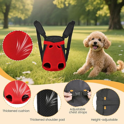 Inspack Dog Backpack Carrier/Cat Carrier, Adjustable Pet Front Carriers Travel Bag for Puppy Medium Dogs, Legs Out, Soft Ventilated Dog Chest Carry Backpacks for Hiking/Camping,10-16 lbs, Red