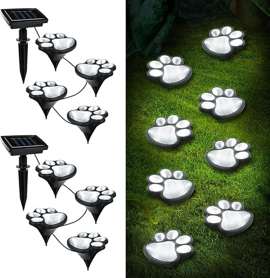 Animal Paw Print Solar Lights Outdoor Garden Decor, 8 Pack Paw Print Lights with Cord, IP55 Waterproof Yard Pathway Decor Light, Cold White Color Light, New Home Birthday Christmas Gift
