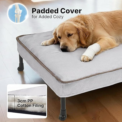 Veehoo Elevated Dog Bed with Waterproof Cushion Mat, Cooling Raised Dog Beds with Padded Top, Washable Outdoor Dog Bed, Orthopedic Pet Cot for Indoor & Outdoor, Medium Dog Bed 35.5" x 25", Dark Grey