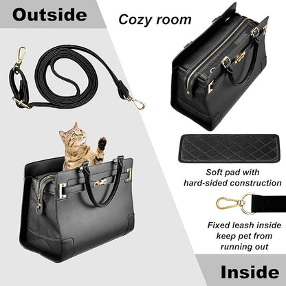 Fashion Dog Purse Carrier for Small Dogs with Shoulder Strap, Hold Up to 7lbs Quality PU Leather Pet Carrier, Cat Carrier, Airline Approved Puppy Purse Carrier for Travel (Black, Small Size)