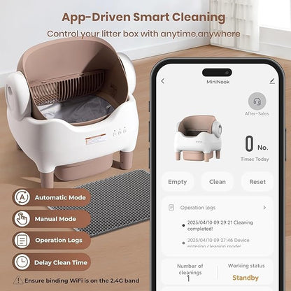 APP-Controlled Self Cleaning Litter Box, Automatic & Hands-Free Cat Litter Box, Safety Protection, Odor-Free Waste Disposal Includes Trash Bags, Large Waste Bin, Open-Top