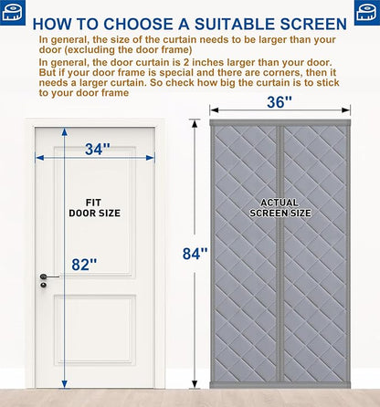 Cotton Thermal Door Screen Draft Stopper Cover Made of Oxford and Cotton Fill Fit 34x82inch Door Screen Door Itself Size 36x84inch Curtains for Winter, Insulated Door Curtain for Doors