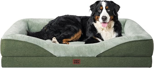 EHEYCIGA Orthopedic XXL Dog Bed for Large Sized Dog, 52x41x8 Inch Extra Large Memory Foam Dog Couch Bed with Sides, Waterproof Liner & Washable Removable Cover, Bolster Pet Sofa, Green