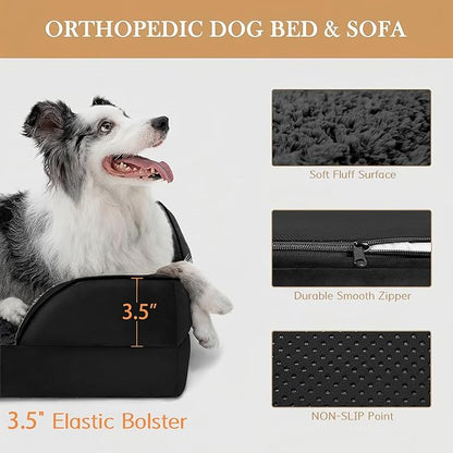 Comfort Expression Orthopedic Dog Bed for Small Dogs 20x14 Inch, Waterproof Supportive Egg Crate Foam Small Pet Bed with Removable Bolsters, Dog Couch with Washable Cover & Non-Slip Bottom, Black