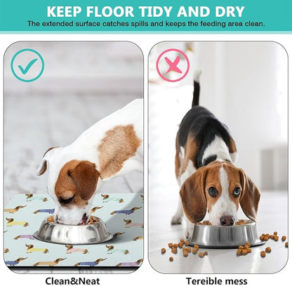 Dachshund Dog Food & Water Mat, Pet Feeding Mat for Floor Non-Slip Waterproof, Super Absorbent Cat Bowl Mat, Easy to Clean Eco-Friendly Durable Pet Placemat,16" × 24"