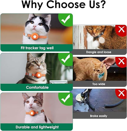 GPS Tracker for Cats, Cat GPS Tracker, Compatible with Apple Find My App (Only iOS), No Monthly Fee, Waterproof (White Tracker, Orange Cat Collar)