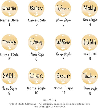 Ultra Joys Dog Tags Personalized for Pets - Hollow Paw Custom Pet ID Tag - Engraved Dog Tag for Small, Large Dogs - Large Round in Gold
