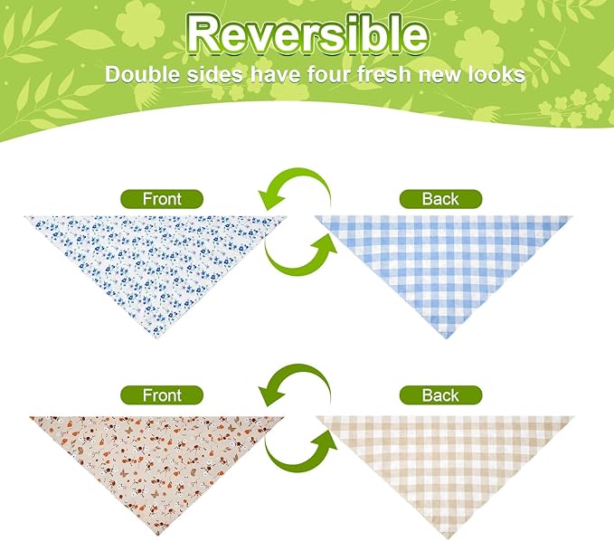 Spring Dog Bandanas XLarge 2PCS, 4 Pattern Summer Floral Scarf for Boy and Girl, Triangle Reversible Bibs Breed for Puppy Pets