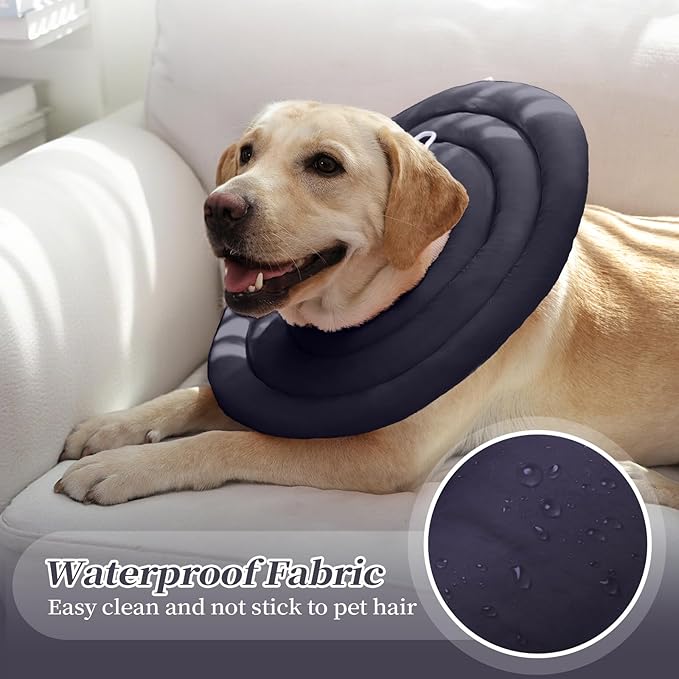 IDOMIK Dog Recovery Collar, Waterproof Soft Dog Cone After Surgery, Comfy Protective Elizabethan Collar Alternative for Dogs Cats, Adjustable Pet Neck Donut Cone Anti-Licking Biting Wounds,Grey,XL