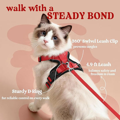 rabbitgoo Cat Harness and Leash for Walking, Escape Proof Soft Adjustable Vest Harnesses for Cats, Easy Control Breathable Reflective Strips Jacket, Red, XXS