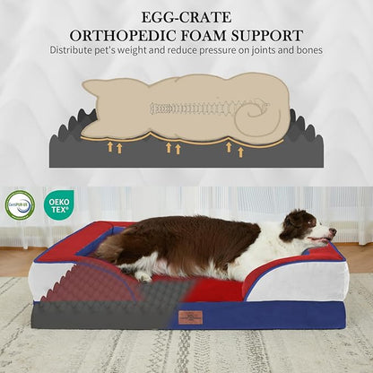 Comfort Expression Orthopedic Dog Bed for Extra Large Dogs 45x35 Inch, Waterproof Egg Crate Foam XL Pet Bed with Removable Bolsters, Dog Couch with Washable Cover & Non-Slip Bottom, American Flag 2