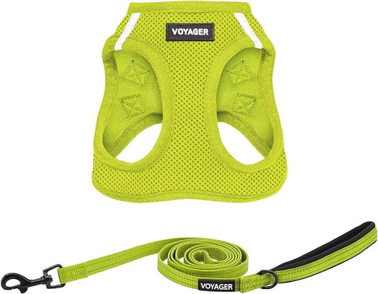 Best Pet Supplies Voyager Step-in Air All Weather Mesh Harness and Reflective Dog 5 ft Leash Combo with Neoprene Handle, for Small, Medium and Large Breed Puppies - Set (Lime Green), XS