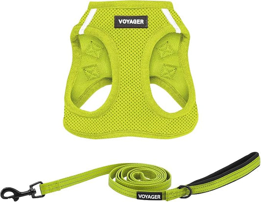 Best Pet Supplies Voyager Step-in Air All Weather Mesh Harness and Reflective Dog 5 ft Leash Combo with Neoprene Handle, for Small, Medium and Large Breed Puppies - Set (Lime Green), XXS