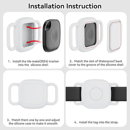 DDJ 2-Pack Dog Collar Holder for Tile Life360 Mate (2024) 2022 Tracker, Waterproof Silicone Cover Full-Body Protective Case for Tile Mate Tracker Cat Collar, Ultra Durable, Scratch Resistant, White