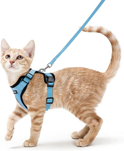 rabbitgoo Cat Harness and Leash for Walking, Escape Proof Soft Adjustable Vest Harnesses for Cats, Easy Control Breathable Reflective Strips Jacket, Light Blue, S