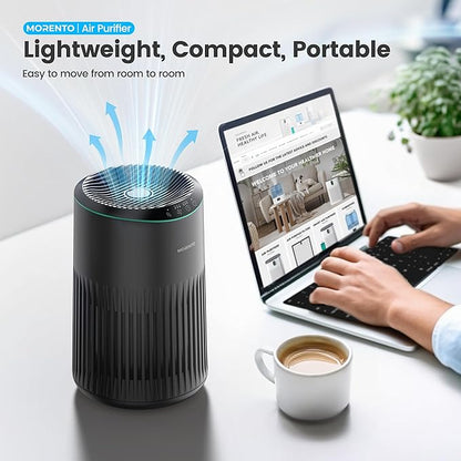 Air Purifiers for Bedroom Home for Smoke Pet Dander Odors, Air Purifier with Sleep Mode Small Air Purifier with Fragrance Sponge for Bedroom Office, Blue Ambient Light, 23dB Quiet, 2 Pack Grey