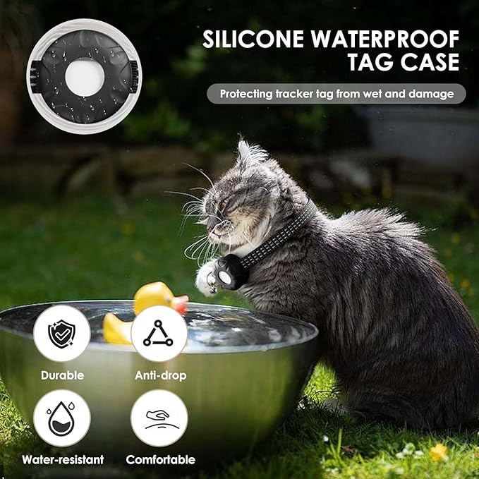 Cat Tracker, Lightweight GPS Tracker Compatible with Apple Find My App(Only iOS), Waterproof Cat Tracker Collar with Bell and Safety Elastic Buckle, No Monthly Fee Pet Trackers for Pets, Kids (Black)