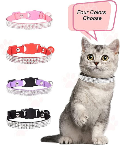Breakaway Cat Collars with Bell,olmoony Adjustable Safe Kitten Collar,Cat Collars for Girl Cats with Rhinestone Soft Velvet