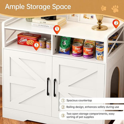 Cat Litter Box Enclosure Furniture - Hidden Litter Box Cabinet with Scratch Pad & Odor Control | Farmhouse Style End Table for Cats | Discreet Cat Washroom for Living Room & Bedroom White