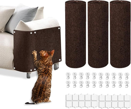 Cat Scratch Mat, 3PCS 39.4"x11.9" DIY Trimmable Self-Adhesive Cats Scratching Mat, Couch Protector from Cats Claw, Cat Scratch Furniture Protector Or Couch Protector (Brown)