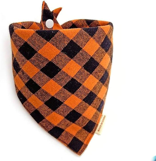 Dog Bandana(Neon Tangerine Buffalo Plaid S)