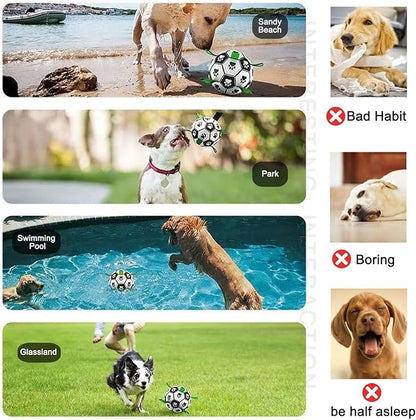 Amasiver Dog Soccer Ball Toys with Straps - 9 inch Large Herding Ball, Interactive Toys for Tug of War, Birthday Gifts,Water Toy, World Cup Sturdy Balls for Medium Large
