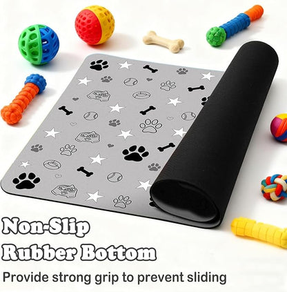 Dog Food Mat for Pet Cat Food Mat, Gray Absorbent Quick Dry Dog Bowl Mats for Food and Water, Non-Slip Cat Pet Feeding Mats for Floor Placemats 12"x20"