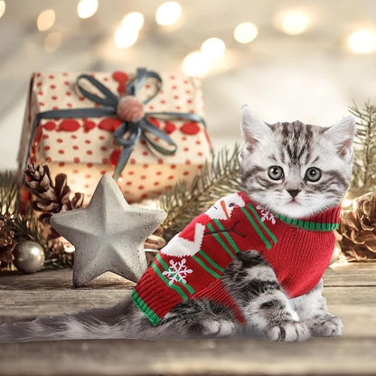Dog Christmas Sweater Cute Snowman Puppy Cat Costume Boy Girls Xmas Holiday Pet Clothes New Year Outfits Gifts for Small Medium Large Dogs (XS, Red Green Stripe Snowman)