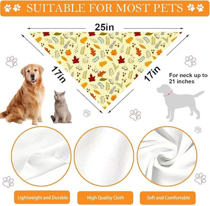 Thanksgiving Dog Bandana 2 Pack, All 4 Patterns Pumpkin Turkey Dog Scarf, Fall Autumn Leaves Pet Thanksgiving Bandanas for Medium Large Dogs, Triangle Reversible Fall Pet Scarf