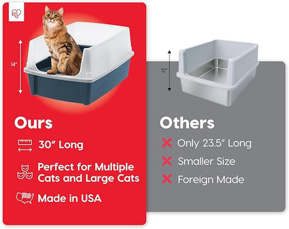 IRIS USA XX-Large Cat Litter Box, Open Top Extra Large Litter Box for Big Cats and Multi-Cat Households, High Sided Scatter Shield, Easy to Clean, 30"L x 20"W x 14"H, Navy