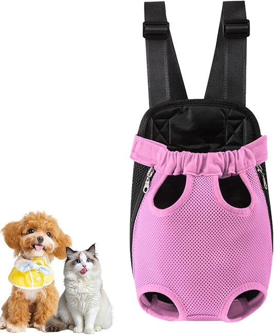 Dog Carrier Backpack, Adjustable Puppy Front Carrier Backpack, Ventilated Dog Chest Carrier for Hiking Camping Travel, Sling Bag for Small Medium Dog Cat Rabbit Puppies, Suit 13-15 lbs (Pink, XL)