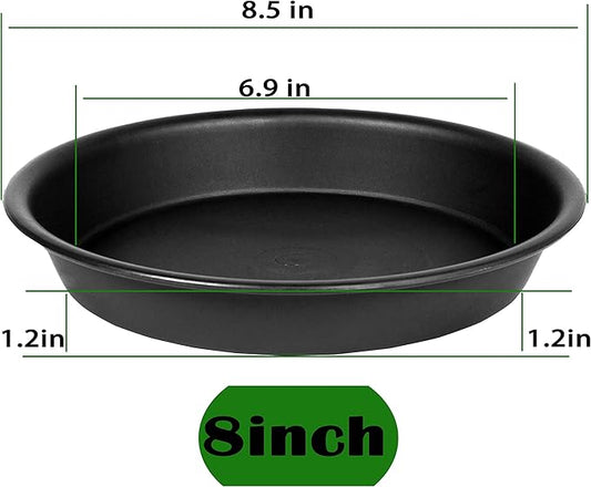 2 Pack of 8 inch Plant Saucer Clear, Heavy Duty Plastic Plant Water Tray 8 inch Round, Flower Plant Saucers for Indoors No Holes, Plant Dishes Saucer for Planter 7"/8" (8", Black)