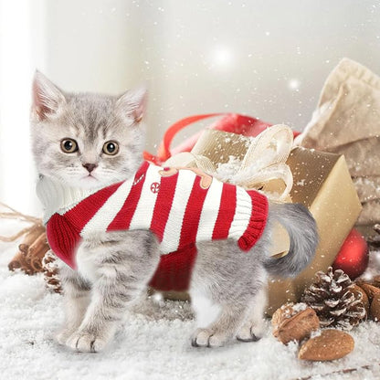 Dog Christmas Sweater Xmas Pet Clothes Cute Striped Gingerbread Man Costume Holiday Puppy Cat Jumpers Outfits New Year Gifts for Small Medium Large Dogs(Red Gingerbread Man,L)