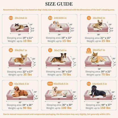 Comfort Expression Orthopedic Dog Bed for Medium Dogs 28x19 Inch, Waterproof Supportive Egg Crate Foam Medium Pet Bed with Removable Bolsters, Dog Couch with Washable Cover & Non-Slip Bottom, Pink