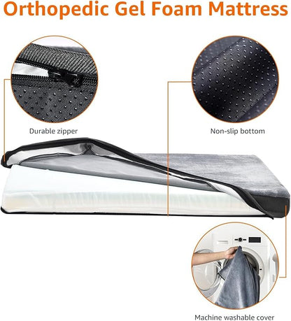 Amazon Basics Dog Bed with Cooling Gel Memory Foam, Machine Washable Removable Cover, Anti-Slip Bottom, Pressure-Relief Support for Dogs up to 90lbs, Extra Large (41" x 29"), Grey