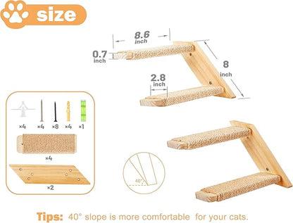 Cat Climbing Stair Shelf Wall Mounted Reversible Left & Right Direction, Cat Stairway Shelf for Climbing with Sisal Rope Ladder Wall Furniture