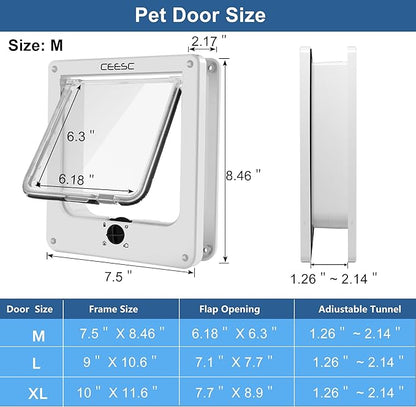 CEESC Medium Cat Door for Interior/Exterior Door, Weatherproof, White, Rotary 4 Way Locking Pet Door for Cats & Dogs with Circumference < 15.75", Upgraded Version