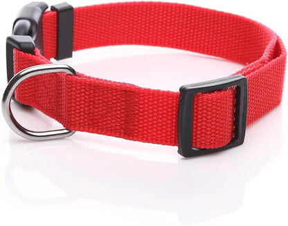 Adjustable Nylon Dog Collar, pet Collar 1 Inch 3/4 Inch 5/8 Inch Wide, for Large Medium Small Dogs（3/4 Inch, Red）