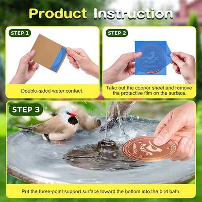 Bird Bath Copper Disk 2PCS-99.99% Pure Copper Purification Disk 1 mm Thick with Triple Support for Outdoor Birdbaths Bowls,4 Inch