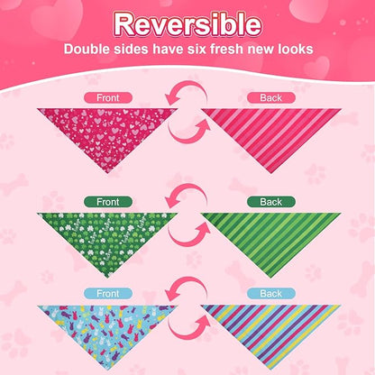 Valentines Dog Bandana St Patricks Day and Easter Dog Bandana Large 3PCS, Colorful Scarf for Boy and Girl, Triangle Reversible Bibs.