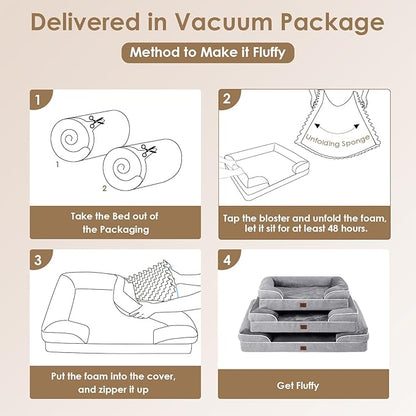 EHEYCIGA Orthopedic Dog Beds for Extra Large Dogs 44x32Inch, Waterproof Memory Foam XL Pet Bed with Sides, Non-Slip and Egg-Crate Foam Big Dog Couch Bed with Washable Removable Cover, Grey